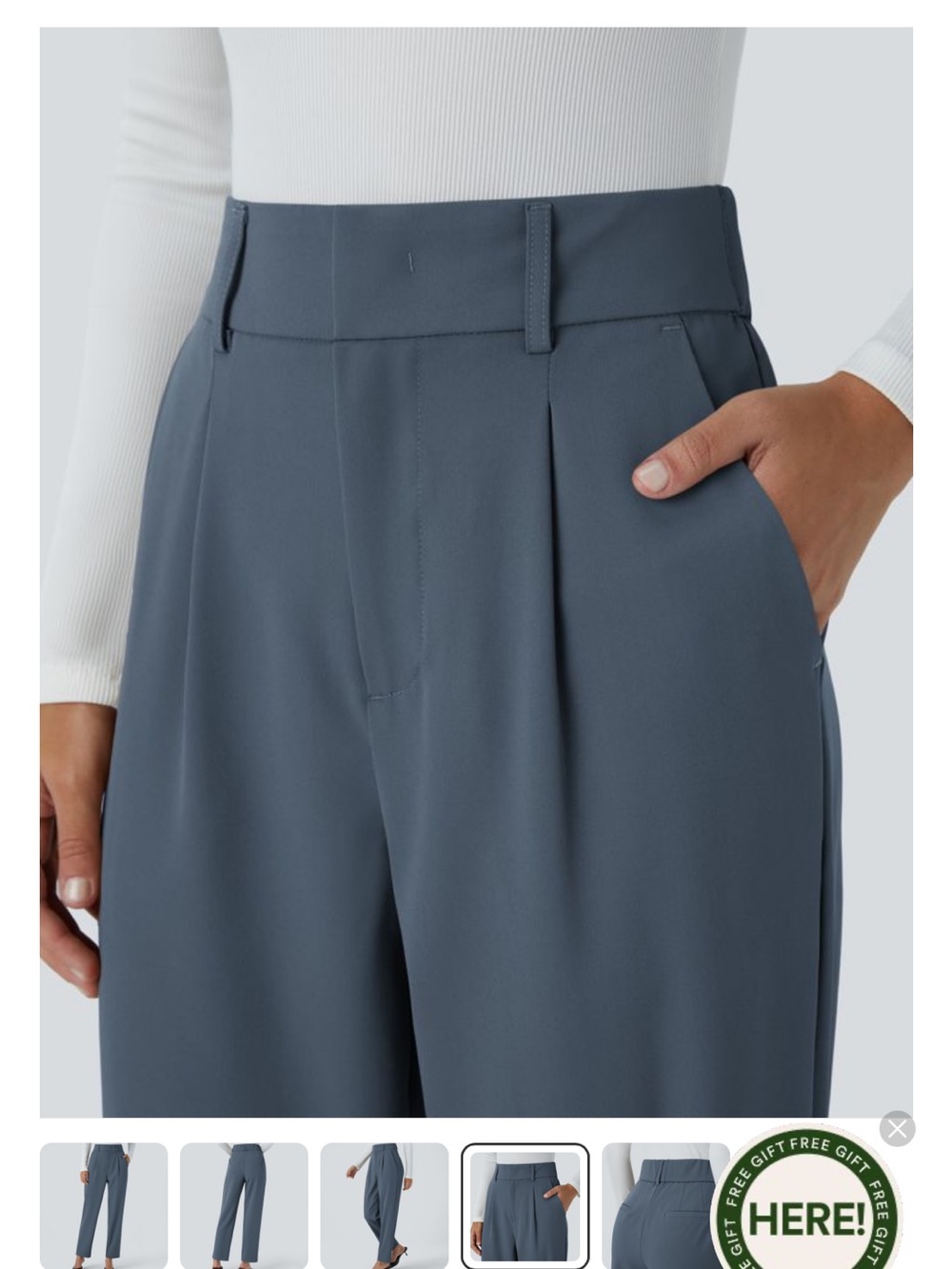 HALARA Coronet Blue High Waisted Side Pocket Solid Work Tapered Pants